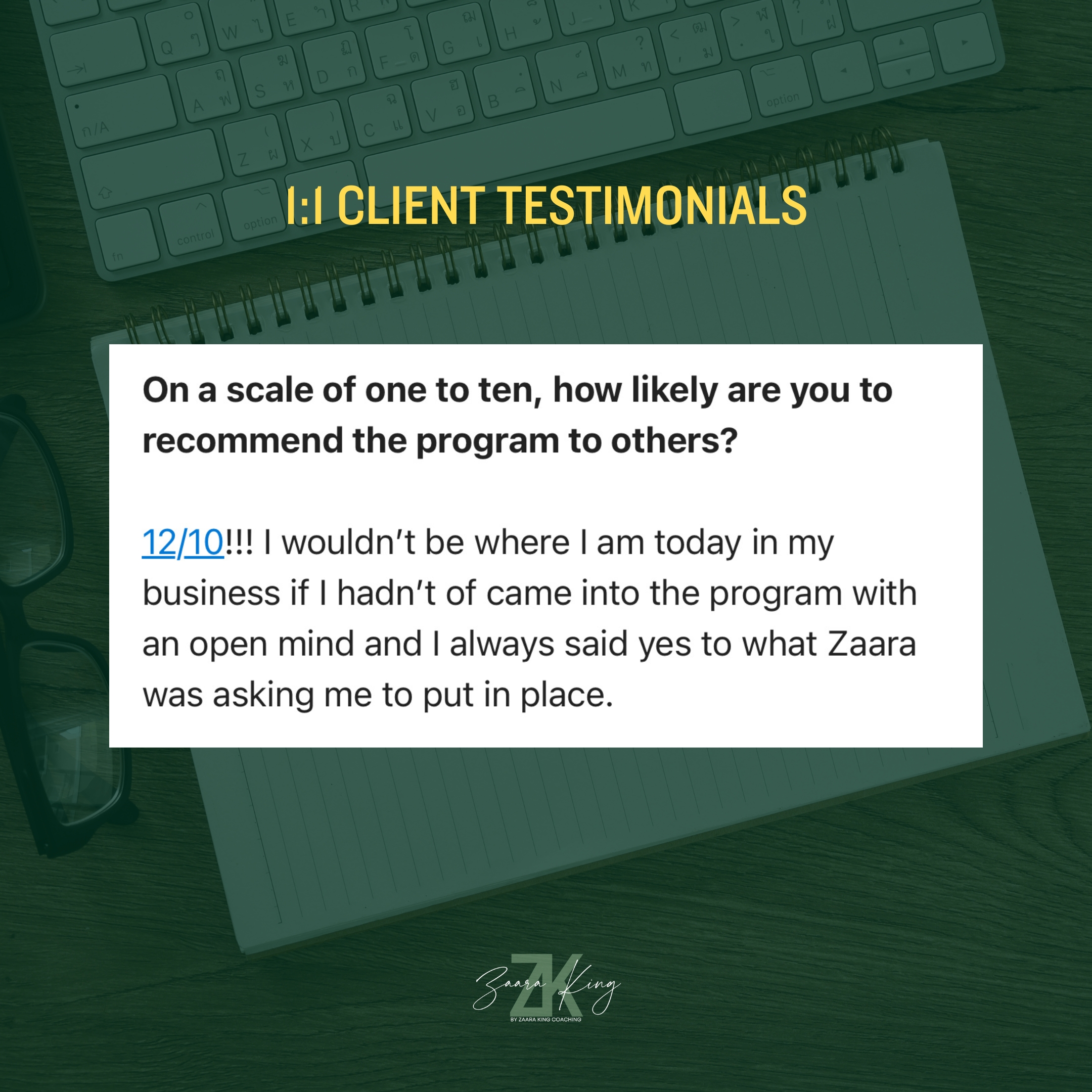 testimonial of 1:1 coaching with zaara king