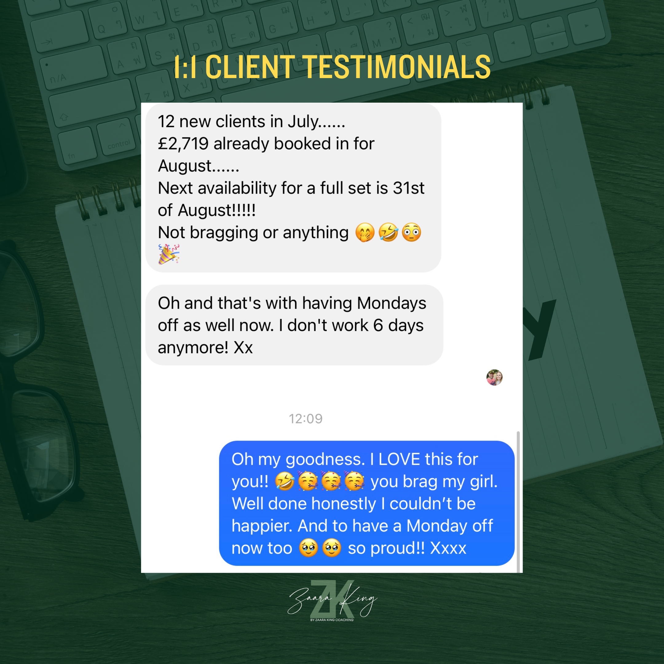 testimonial of 1:1 coaching with zaara king