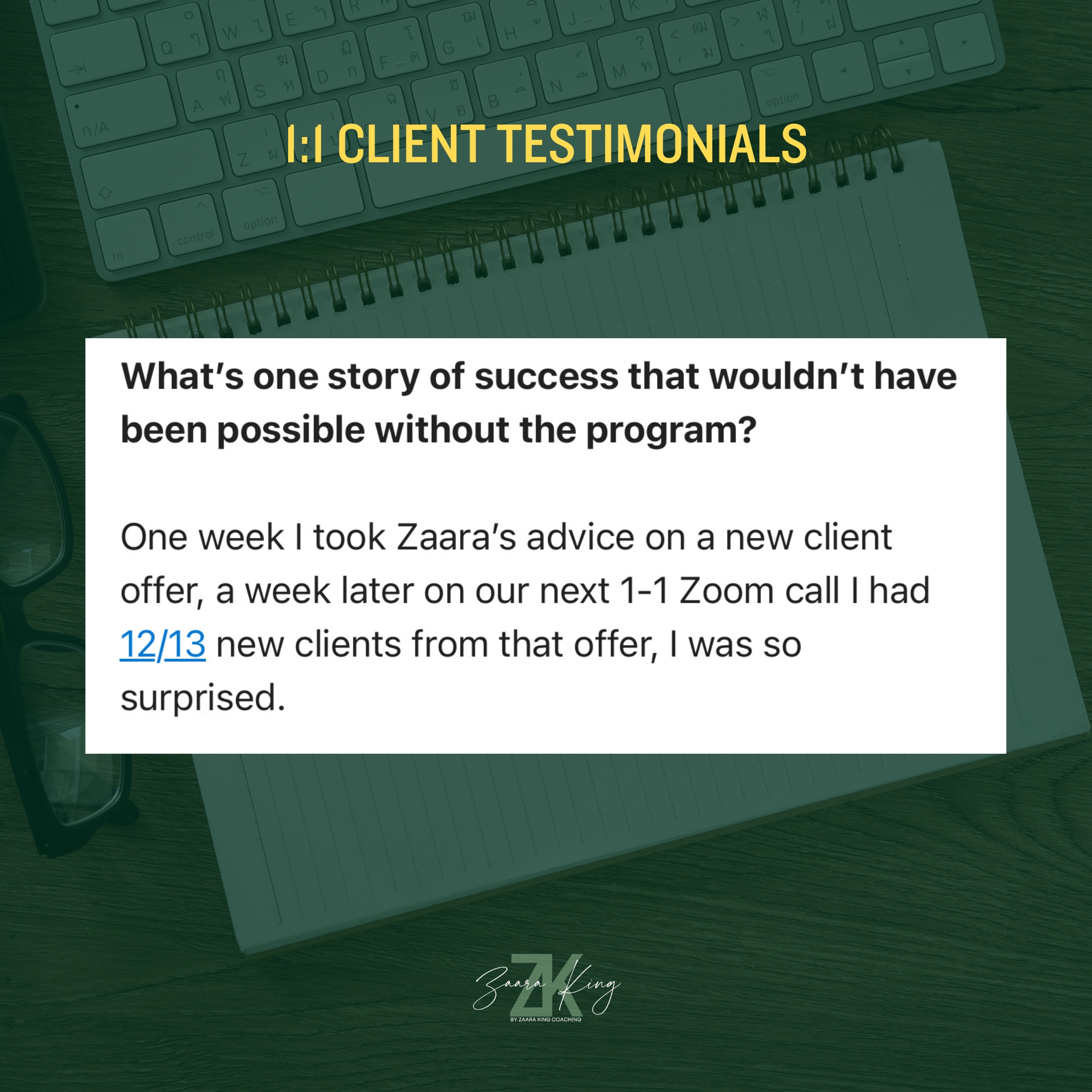 testimonial of 1:1 coaching with zaara king